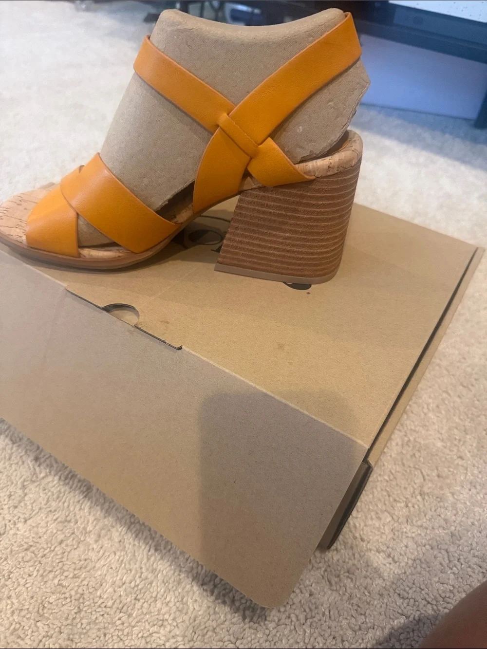 Kork-Ease Yellow-Orange Block Heel Sandals